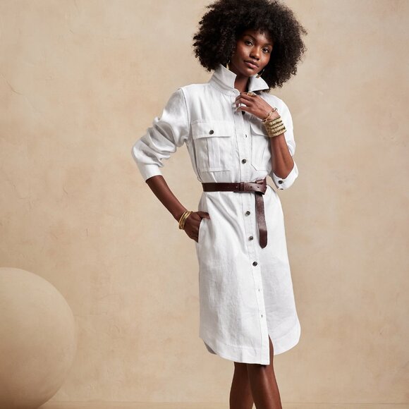 Banana Republic Dresses & Skirts - | br - olive linen button down pocketed midi dress |